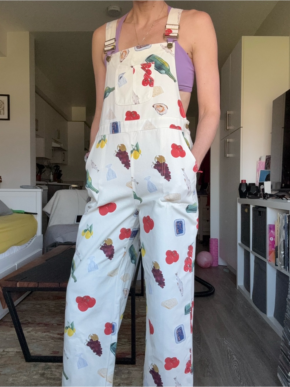 NWT SM Wardrobe Mediterranean Delights Food & Wine Print Overalls – Size Medium